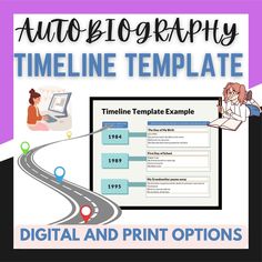 the autography time line template is shown with an image of a woman on her laptop