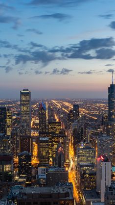 an aerial view of the city at night