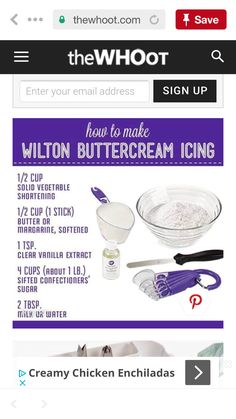 the whoot sign up page is shown with instructions for how to make buttercream icing