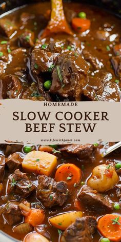 slow cooker beef stew with carrots, potatoes and peas