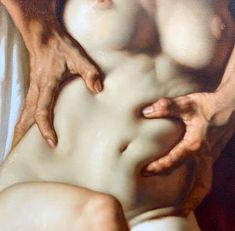 a painting of a naked woman with her hands on her stomach