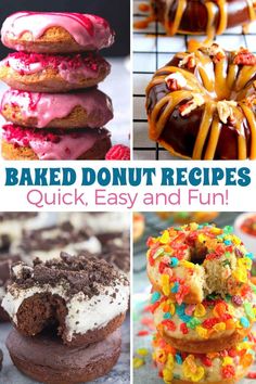 several different types of baked donuts with the words baked donut recipes quick, easy and fun