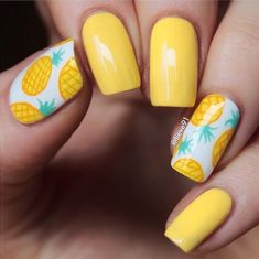 Nails Pinapple Summer, Pineapple Pedicure, Pineapple Nail Design, Gel Manicure Ideas, Manicure Ideas For Short Nails, Gel Manicure Designs, Short Nails Summer, Gel Manicure Colors, Ideas For Short Nails