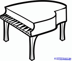 a piano that is black and white with the words, how to draw a piano