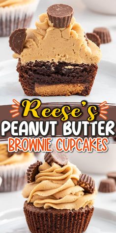 peanut butter brownie cupcakes on a white plate