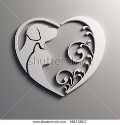 paper cut heart with dog and cat on grey background, valentine card or brochure