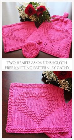 two hearts as one dishcloth free knitting pattern by crafty