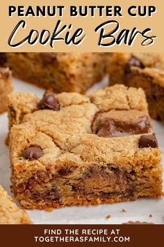 peanut butter cup cookie bars with text overlay