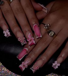 Flowers Coquette, Pink Tip Nails, Acrylic Nail Set, Simple Acrylic Nails, French Acrylic Nails