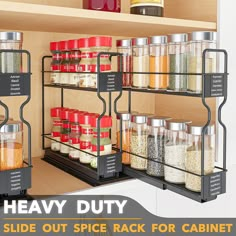 the spice rack for cabinets is labeled heavy duty