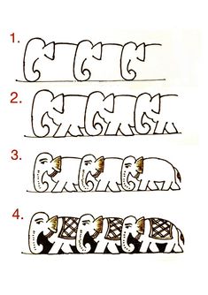 some type of writing that has been drawn with numbers and letters on it, including elephants