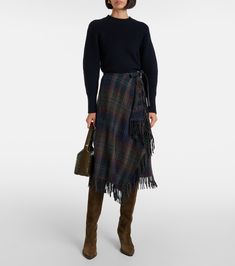 Fringed plaid wool-blend wrap skirt in multicoloured - Polo Ralph Lauren | Mytheresa Plaid Wool Skirt, Floral Shoes, Fringe Skirt, Ralph Lauren Outfits, Patent Leather Pumps, Wool Skirts, Wool Blend Sweater, Wool Plaid, Leather Pumps