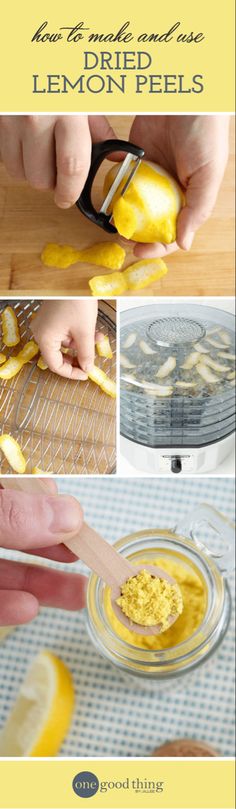 lemon peels are being peeled and cut into pieces