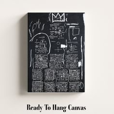 a black and white book with writing on it that reads ready to hang canvass