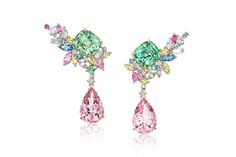 Madly mint tourmaline and morganite earrings/ear climbers. The morganite drops are detachable Colourful Stones, Obsessive Love, Jewelry 2022, Morganite Earrings, Katerina Perez, Jewellery Sketches, Ear Climbers, Earrings Ear