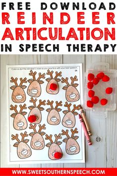 reindeer articulation in speech therapy with free printables for kids to use