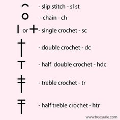 the symbols for different types of crochet are shown in black and white on a pink background