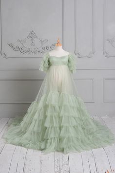 Mint green cake mesh maternity dress front view Green Maternity Photoshoot, Pregnancy Gown, Maternity Photoshoot Dress, Gifts For Pregnant Wife, Seamless Paper Backdrop, Tulle Maternity Dress, Dress For Photoshoot, Lingerie Nightgown, Maternity Gown