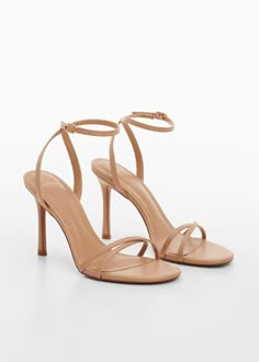 Strappy heeled sandals -  Women | Mango USA Modern Heels, Bridesmaid Things, Sept Wedding, Mango Heels, Bridesmaid Sandals, Strapy Heels, Grooms Men, Formal Heels, Nude Strappy Heels