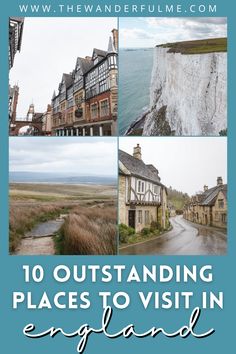 the front cover of a travel guide for england with pictures of houses and cliffs in them