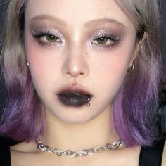 yesstyle code: BAEZH1J | xiaohongshu id: 610485884 | makeup look inspo sparkly glitter goth Glitter Goth, High Fashion Makeup, Goth Makeup, Asian Eye Makeup