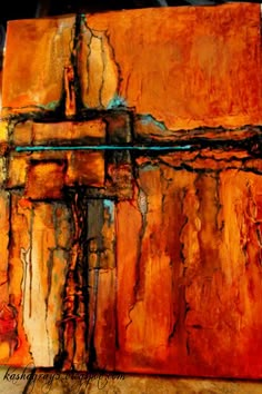 an abstract painting with orange and brown colors