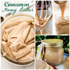 cinnamon honey butter in a jar with spoons and other ingredients to make peanut butter