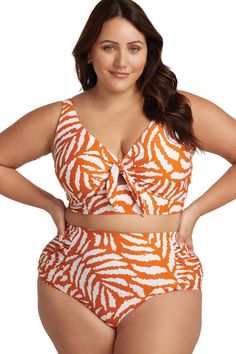 Our Artesands orange high waist bikini bottom perfectly fit your curves. This curve fit and plus size swim pant has 360 degree powermesh lining and ruching in the side panels. Matches back beautifully with all our curvy and plus size bikini tops for a high waisted bikini set. D Cup Swimwear, Chlorine Resistant Swimwear, Underwire Swimsuit, Summer Style Guide, Flattering Swimsuits, Swim Pants, Plus Size Swim, High Waisted Swim, Beach Skirt