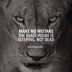 a lion with the quote make no mistake the beast inside is sleeping, not dead