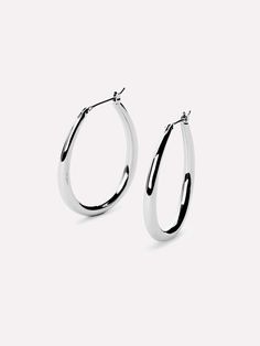 Silver Hoop Earrings - Cuidado Silver Classic Silver Teardrop Hoop Earrings, Sleek Silver Hoop Jewelry, Modern Silver Teardrop Hoop Earrings, Silver Teardrop Hoop Earrings With Polished Finish, Silver Tarnish-resistant Drop Hoop Earrings, Classic Silver Stainless Steel Hoop Earrings, Sarah Therese, Silver Sterling Silver Tarnish-resistant Hoop Earrings, Silver Tarnish-resistant Sterling Silver Hoop Earrings