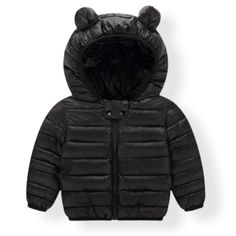 Puffer Jacket with Ears for Babies & Toddlers in Black Autumn Winter, Clothes, Black