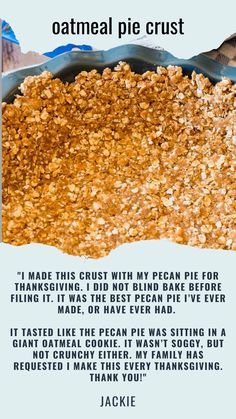 a recipe for oatmeal pie crust