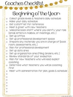 a printable coach checklist for the beginning of the year with gold confetti