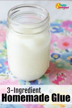 a jar filled with homemade glue sitting on top of a table