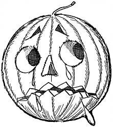 a black and white drawing of a jack - o'- lantern with an evil face