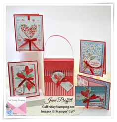 some cards with hearts and bows on them