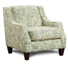 a green and blue patterned chair on a white background