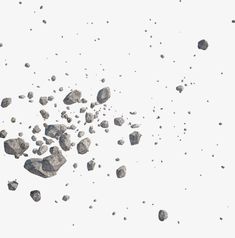 rocks and gravel are scattered in the air on a white background with space for text