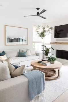 a living room filled with furniture and a flat screen tv mounted on the wall above a fireplace