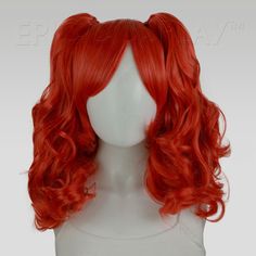 Rhea Apple Red Mix Pigtail Wig Set This Apple Red Mix pigtail wig set uses our 14" Chronos style as a base for two of our 20" clip-on ponytails to create a a fun and versatile pigtail style. The base wig is a short bob cut style that frames the face and can be worn independently, with only one clip, or with both clips. Each 20" ponytail comes with a large alligator claw clips at its base, making it easy to attach onto any portion of the base wig where there is wefting. Clip the ponytails of this Long Hair Fade, Bob Cut Styles, Pigtail Wig, Short Bob Cut, Curly Ponytail, Clip In Ponytail, Red Wigs, Apple Red, Easy Braids