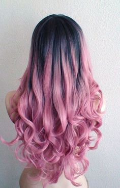 Exotic Hair, Pink And Black Hair, Pink Ombre Hair, Colorful Hairstyles, Bold Hair Color, Super Hair, Pastel Hair, Long Wavy Hair, Cool Hair Color