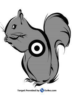 a cartoon squirrel with an evil eye on it's face and tail, sitting down