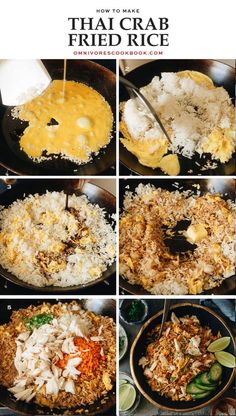 how to make thai crab fried rice in a skillet with pictures showing the process