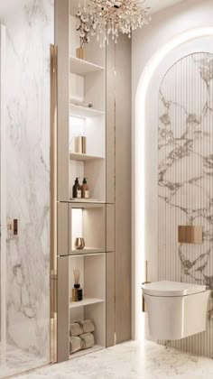 a bathroom with marble floors and walls