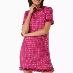 Kate Spade Festive Pink Tweed Dress In Women’s Size 8. Nwt. Had Hoped I’d Wear It This Year, Unfortunately, I Bought More Dresses Than Events I Had To Wear Them. Feminine Spring Tweed Dress, Feminine Tweed Dresses For Spring, Feminine Knee-length Tweed Dress, Fall Tweed Dress With Short Sleeves, Elegant Pink Knee-length Tweed Dress, Pink Tweed Dress, Pink Tweed, Kate Spade Dress, Silk Shift Dress