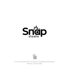 the logo for snop studio is shown in black and white, with a crown on