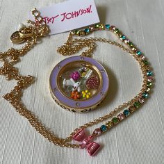 Brand New With Tag Betsey Johnson Gold Tone And Pastel Color Time To Bloom Necklace. 32” Long Adjustable Length. Very Pretty And Fun! Holographic Necklace, Jewelry Goals, Necklaces Pink, Dope Jewelry Accessories, Slider Necklace, Floral Statement Necklace, Betsey Johnson Necklace, Tiered Necklace, Floating Charms