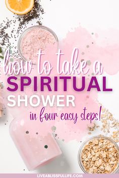 A selection of decadent spa items to help you relax as you take a spiritual cleansing shower Witch Shower Ritual, Spiritual Shower Ritual, Shower Magic Witchcraft, Shower Rituals Witchcraft, Salt Shower Cleanse, Witchy Shower Ritual, New Moon Shower Ritual, Spiritual Cleanse Self, Cleansing Shower Ritual