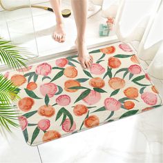 PRICES MAY VARY. 【🍑Peach Diatomaceous Earth Bath Mat】This 1 pcs pink peach bathroom rug 17"x27" ,Made of imitation cashmere and microfiber,floor mat has a particularly strong durability,This fruit mat is made up of peachs that are very rich in shape，it look very attractive. Vibrant colors can make your mood comfortable, add beauty and vitality to your monotonous bathroom. Your guests will be amazed. It will be the hubs of the bathroom. 【🍑Non-Slip Rugs Bath Mat】 Pamper your feet with the cool c Peach Decor, L Shaped Bath, Soft Bathroom, Peach Rug, Bathroom Decor Themes, Silver Bathroom, Orange Bathrooms, Pinterest Contest