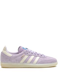 Shop adidas Samba OG "Silver Dawn/Chalk White/Off White" sneakers Purple Adidas Shoes, Purple Sambas, Lilac Shoes, Off White Sneakers, Purple Adidas, Purple Fits, Quoi Porter, Adidas Samba Og, Shoe Wishlist